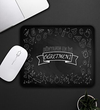 Dünyanın En İyi Öğretmeni Baskılı Mouse Pad 23x19cm Fare Altlığı Kaydırmaz Taban De603 Öğretmene Hediye