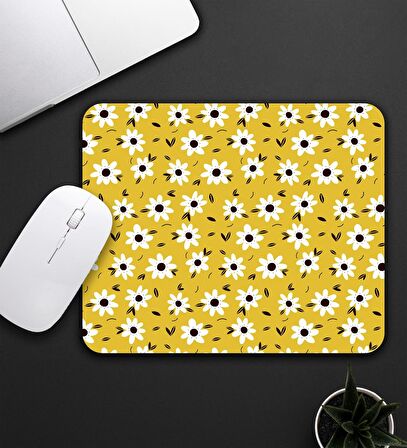 Sarı Renk Papatya Tasarım Baskılı Mouse Pad 23x19cm Fare Altlığı Kaydırmaz Taban De602