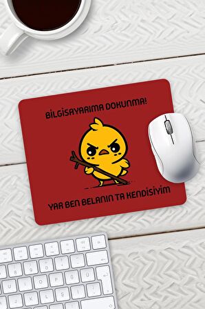 Kırmızı Renk Belalı Civciv Bilgisayarıma Dokunma Baskılı Mouse Pad 23x19cm Fare Altlığı Kaydırmaz Taban