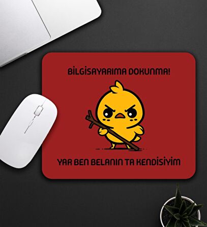 Kırmızı Renk Belalı Civciv Bilgisayarıma Dokunma Baskılı Mouse Pad 23x19cm Fare Altlığı Kaydırmaz Taban