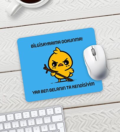 Mavi Renk Belalı Civciv Bilgisayarıma Dokunma Baskılı Mouse Pad 23x19cm Fare Altlığı Kaydırmaz Taban