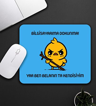 Mavi Renk Belalı Civciv Bilgisayarıma Dokunma Baskılı Mouse Pad 23x19cm Fare Altlığı Kaydırmaz Taban