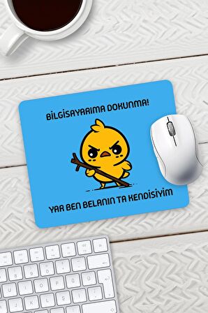 Mavi Renk Belalı Civciv Bilgisayarıma Dokunma Baskılı Mouse Pad 23x19cm Fare Altlığı Kaydırmaz Taban