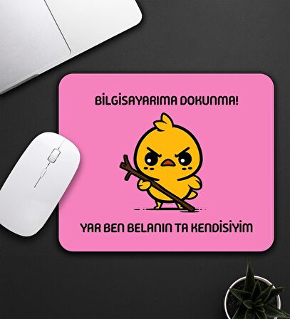 Pembe Renk Belalı Civciv Bilgisayarıma Dokunma Baskılı Mouse Pad 23x19cm Fare Altlığı Kaydırmaz Taban