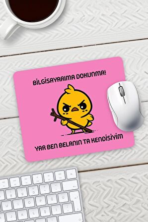 Pembe Renk Belalı Civciv Bilgisayarıma Dokunma Baskılı Mouse Pad 23x19cm Fare Altlığı Kaydırmaz Taban