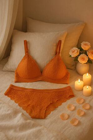 Dolgusuz Telsiz B Cup Dantelli Şık Gece Büstiyer Sütyen Külot İç Çamaşırı Takımı