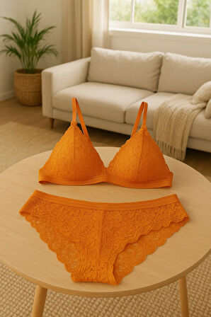 Dolgusuz Telsiz B Cup Dantelli Şık Gece Büstiyer Sütyen Külot İç Çamaşırı Takımı