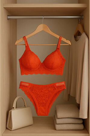 Dolgusuz Telsiz B Cup Dantelli Şık Gece Büstiyer Sütyen Külot İç Çamaşırı Takımı