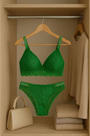 Dolgusuz Telsiz B Cup Dantelli Şık Gece Büstiyer Sütyen Külot İç Çamaşırı Takımı