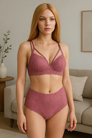 Dolgulu Çapraz Dantelli Ayarlanabilir Askı Sütyen Külot İç Çamaşır Takımı