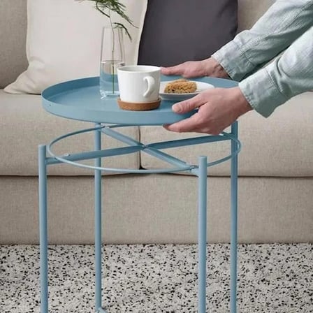 IKEA GLADOM tepsili sehpa , açık mavi, 45x53 cm 