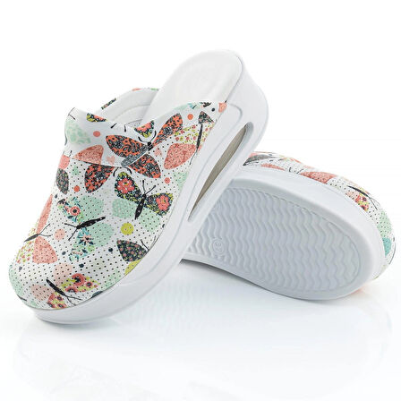 Ortopedik Sabo Terlik Doktor Hemşire Hastane Aşçı Terliği Kadın Kelebek Desenli