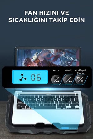 Fan Aksesuar Oyuncu Laptop Soğutucu Ayarlanabilir Dizüstü Bilgisayar Soğutma Fanı CF03 Siyah