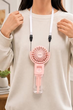 Premium Portatif Yazlık Vantilatör Şarjlı Su Buharlı Mini Masa Fan F13 Pembe