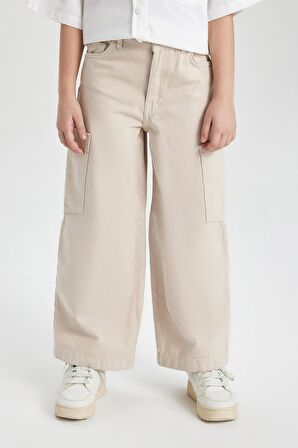 DeFacto Kız Çocuk Wide Leg Kargo Geniş Bol Paça Jean Pantolon C0451A824SPBG292