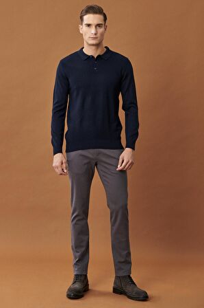 Erkek Antrasit Kanvas Slim Fit Dar Kesim Yan Cep Esnek Chino Pantolon