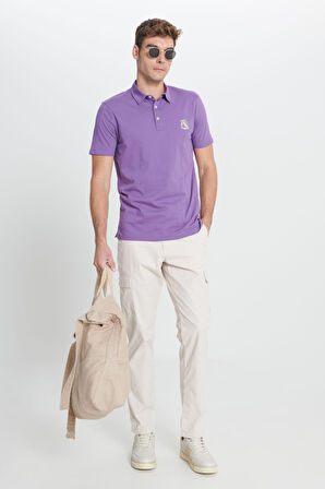 Standart Fit Normal Kesim Polo Yaka %100 Pamuk Baskılı Tişört