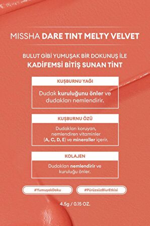 Uzun Süre Kalıcı, Bulaşma Yapmayan, Kadifemsi Bitiş Sunan Tint Dare Tint Melty Velvet (Rosy Souffle)