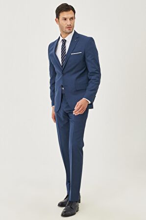 Erkek Indigo Slim Fit Dar Kesim Desenli Takım Elbise