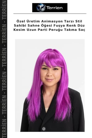 Özel Üretim Animasyon Tarzı Stil Sahibi Sahne Öğesi Fuşya Renk Düz Kesim Uzun Parti Peruğu Takma Saç