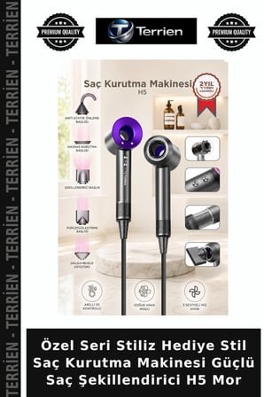 Özel Seri Stiliz Hediye Stil Saç Kurutma Makinesi Güçlü Saç Şekillendirici H5 Mor