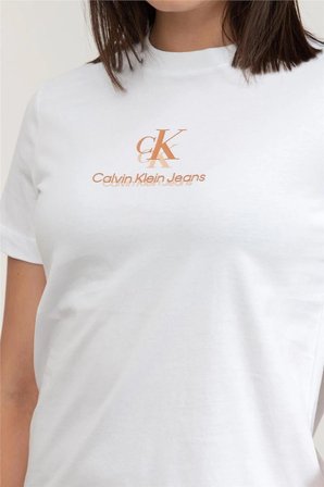 Calvin Klein Kadın Tişört Beyaz M Oval Yaka Kısa Kol