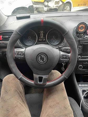 Honda Civic 2006 Direksiyon Kılıfı Alcantara Karbon Kırmızı Yüzük Kırmızı Dikiş