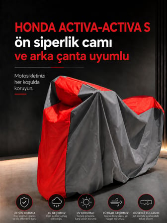 HONDA ACTIVA - ACTIVA S Ön Siperlik Camı ve Arka Çanta Uyumlu Lüx Premium Suya ve Güneş Işınlarına Karşı Dayanıklı Motosiklet Brandası