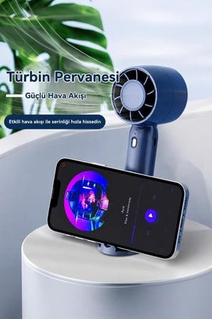 Premium Yazlık Ürün Günlük Eşya Soğutma Aracı Şarjlı El Vantilatörü F32 Lacivert
