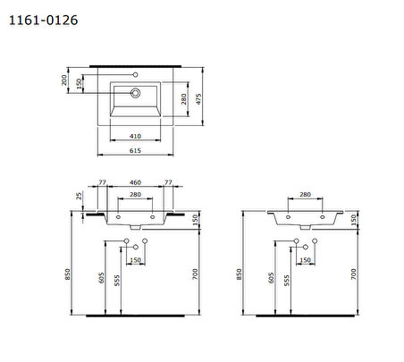 Bocchi Milano Etajerli Lavabo 60 cm Parlak Beyaz 1161-001-0126
