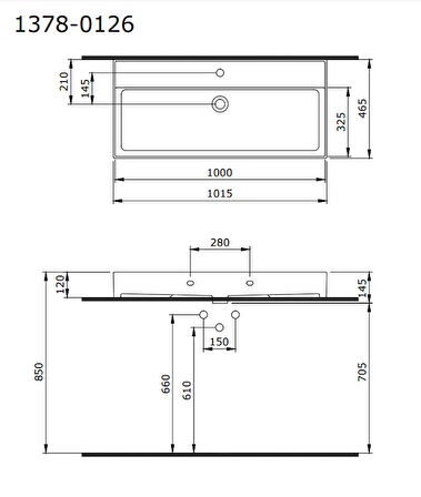 Bocchi Milano Tezgah Üstü Lavabo 100 cm Parlak Beyaz 1378-001-0126