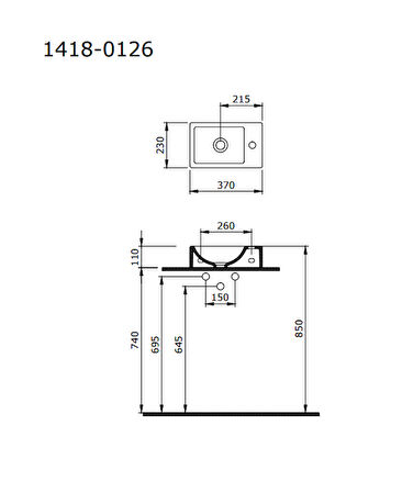 Bocchi Lavabo Milano Dar Sol 37 Cm Parlak Beyaz 1418-001-0126