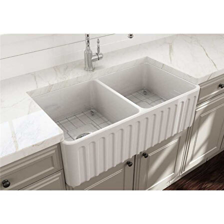 Bocchi Lavello Dekorlu Çift Gözlü Mutfak Eviyesi 84 cm 1601-001-0120 Beyaz