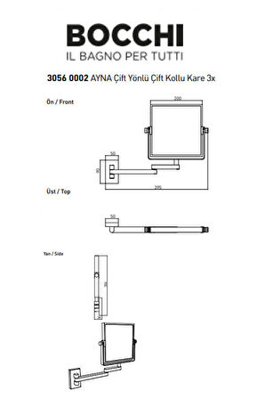 Bocchi Ayna Çift Yönlü Çift Kollu Kare 3X Krom 3056-0002