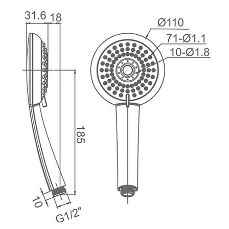 Bocchi Air2 110R 3 Sprey Fonksiyonlu El Duşu Beyaz / Krom 5500-0011