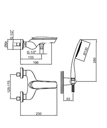 İtalyan Webert-Aria Tek Kollu Duş Bataryasi -spi̇ral Hortum-elduşu Dahi̇l