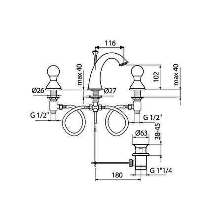 İtalyan Webert Karenina 3 Deli̇kli̇ Lavabo Bataryası Swarovsky Taşlı Krom Sifon Kumandali
