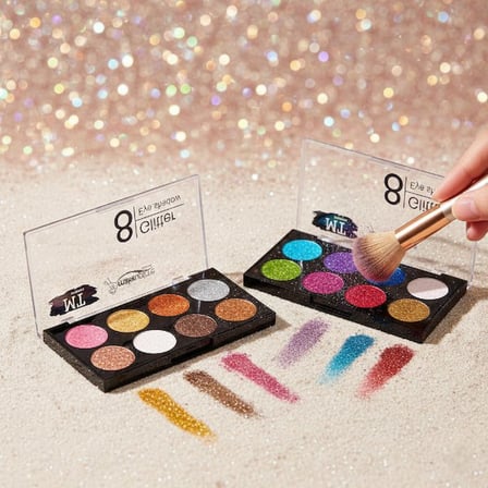Delux Serisi Kozmetik Ürün Canlı Etki Gece Makyajı 8 Renk Glitter Far Paleti - 2'li Set