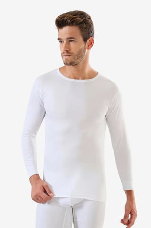 Premium Tekstil Ürün Erkek Bisiklet Yaka Uzun Kollu Fanila Badi Beyaz 2'li Paket