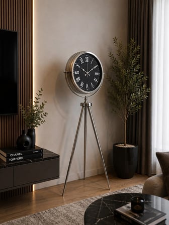 Krom Karbon 150 x 45 Cm Metal Tripod Ayaklı Saat iegxx