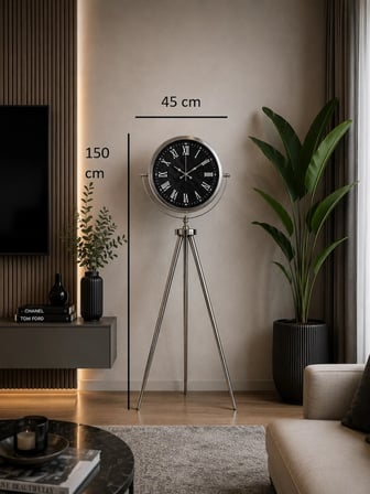 Krom Karbon 150 x 45 Cm Metal Tripod Ayaklı Saat iegxx