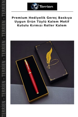 Premium Hediyelik Gereç Baskıya Uygun Ürün Tüylü Kalem Motif Kutulu Kırmızı Roller Kalem