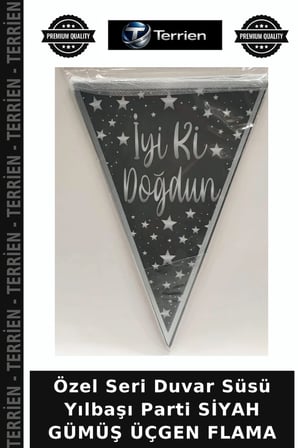 Özel Seri Duvar Süsü Yılbaşı Parti SİYAH GÜMÜŞ ÜÇGEN FLAMA