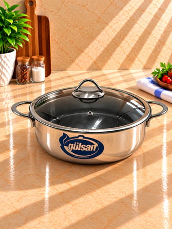 Gülsan 28 cm Yanmaz Yapışmaz Tabanlı 18/10 Çelik Tencere