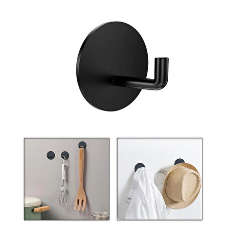 Microcase  Yapışkanlı  Paslanmaz Çelik Banyo Mutfak Eşya Havlu Vb Metal Askılık Yuvarlak Tasarım - SİYAH AL4935 1 Adet