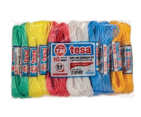 Delux Serisi Kurutma Gereci Toplu Paket Tekstil Askısı Temsan 10 Metre Naylon Çamaşır İpi 24'lü