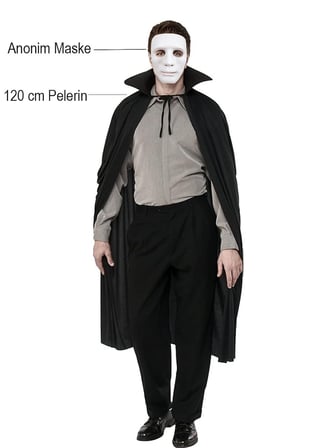 Kostüm Aksesuarı Popüler Ürün Göz Alıcı Siyah Renk Yakalı 120 cm Pelerin ve Beyaz Anonim Maske