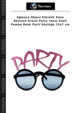 Eğlence Objesi Etkinlik Süsü Aktivite Ürünü Party Yazılı Simli Pembe Renk Parti Gözlüğü 15x7 cm