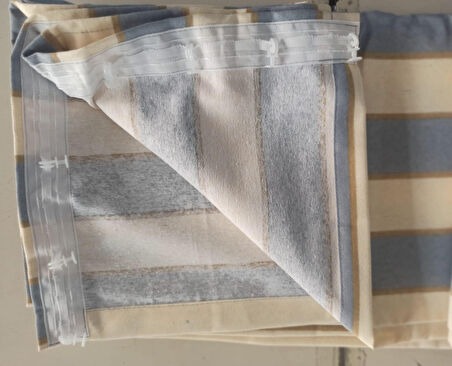 CEYLAN Home Balkon Perdesi Kuş Gözü Ölçü Seçenekli Gri Krem Çizgili