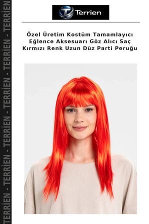 Özel Üretim Kostüm Tamamlayıcı Eğlence Aksesuarı Göz Alıcı Saç Kırmızı Renk Uzun Düz Parti Peruğu